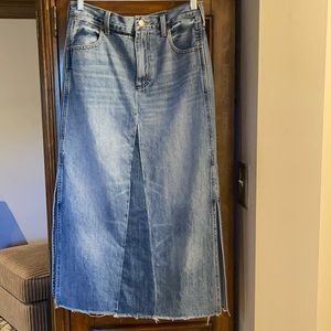 Lucky Brand Denim Frayed Edge Long Midi Skirt, worn once